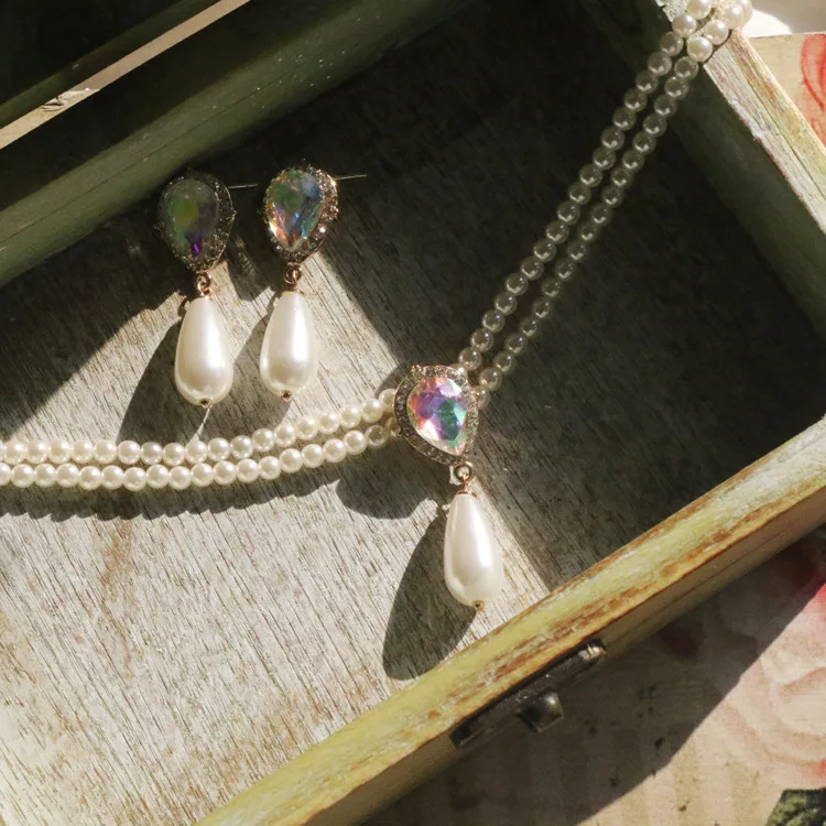 Luxury High Quality Pearls Jewelry Set Crystal Diamond Water Drop Pearls Pendants Earrings Necklace Set, As picture
Luxury High Quality Pearls Jewelry Set Crystal Diamond Water Drop Pearls Pendants Earrings Necklace Set, As picture