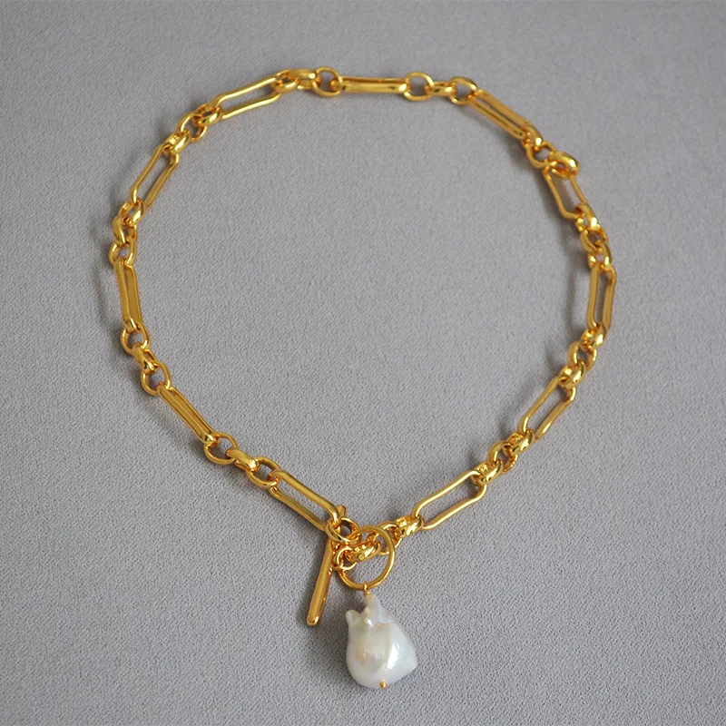 18K real gold plated thick brass chain necklace high quality irregular Baroque pearl bead necklace OT clasp necklace girl
18K real gold plated thick brass chain necklace high quality irregular Baroque pearl bead necklace OT clasp necklace girl