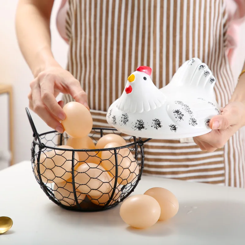 Kitchen Decoration Portable Lovely Ceramic Chicken Metal Wire Egg Snack Storage Basket
Kitchen Decoration Portable Lovely Ceramic Chicken Metal Wire Egg Snack Storage Basket