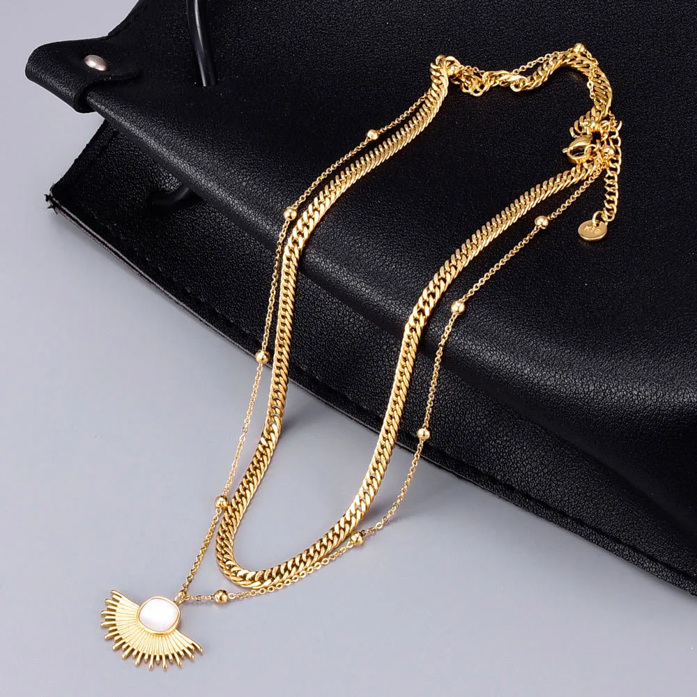 Women fashion square pendant beaded cuban link chain hot wheel double layered shell necklace jewelry, Gold
Women fashion square pendant beaded cuban link chain hot wheel double layered shell necklace jewelry, Gold