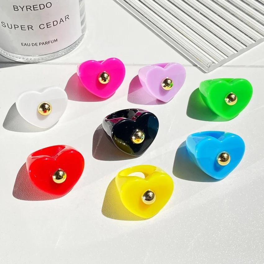 Candy Color Big Heart Shape Finger Round Rings Friends Jewelry Newest Punk Golden Rivet Resin Acrylic Ring For Women
Candy Color Big Heart Shape Finger Round Rings Friends Jewelry Newest Punk Golden Rivet Resin Acrylic Ring For Women