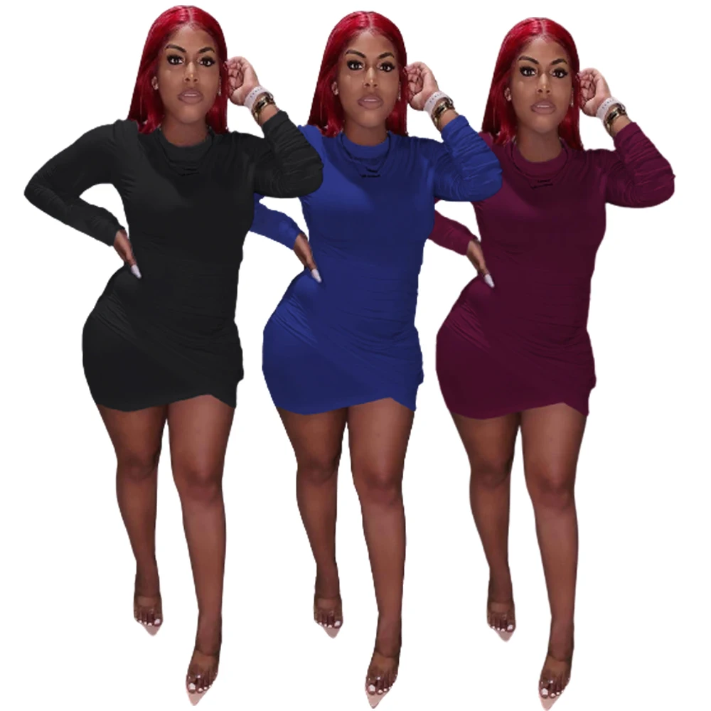 Solid Color Solid Color Long Sleeve Mini Dress