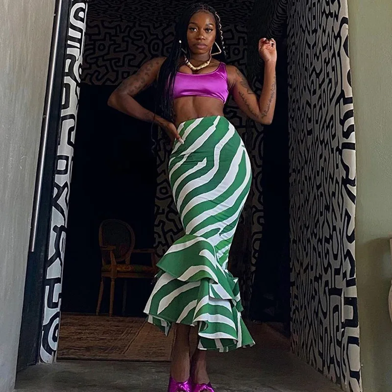 Autumn Winter Women's Long Ruffle Bottom Dress Hip Wrap Zebra Stripe Split Ladies Skirts
Autumn Winter Women's Long Ruffle Bottom Dress Hip Wrap Zebra Stripe Split Ladies Skirts
