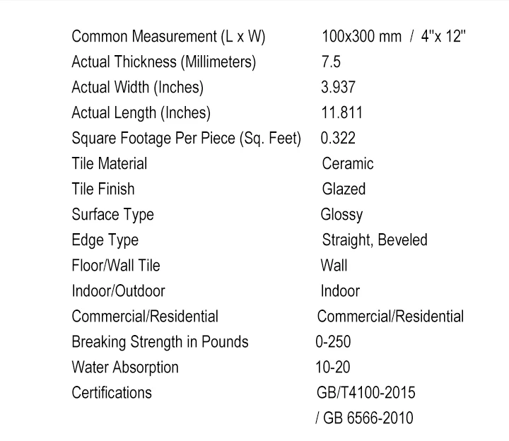 100X300Mm Kích Thước Và Nội Thất Cách Sử Dụng Gốm Tàu Điện Ngầm Gạch