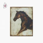 Antique Framed Linen Wall Print Art Picture Horse with wood frame on back
