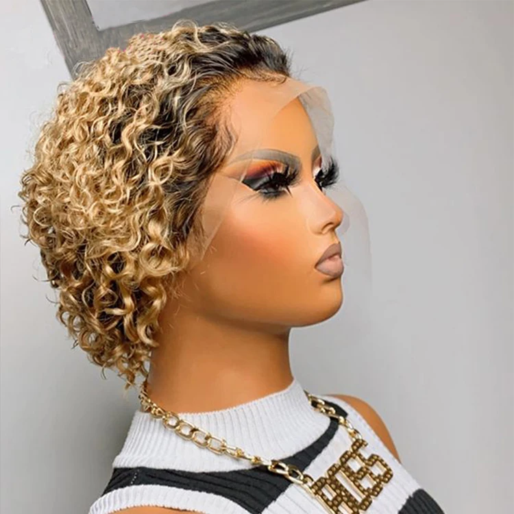 Hot sell 1b/27 color pixie cut lace front wig pixie cut curly 100% human hair short full lace wig for black women 
Hot sell 1b/27 color pixie cut lace front wig pixie cut curly 100% human hair short full lace wig for black women