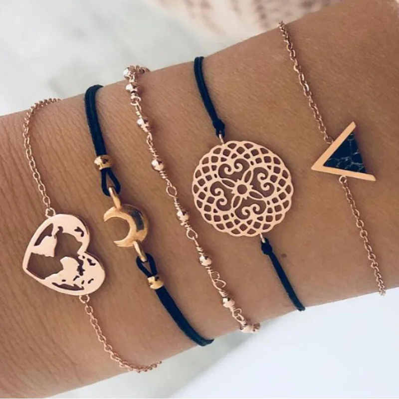 New Bohemian Black Rope Chain Bracelet Set Women Shell Moon Heart Crystal Charm Bracelet, Picture shows
New Bohemian Black Rope Chain Bracelet Set Women Shell Moon Heart Crystal Charm Bracelet, Picture shows