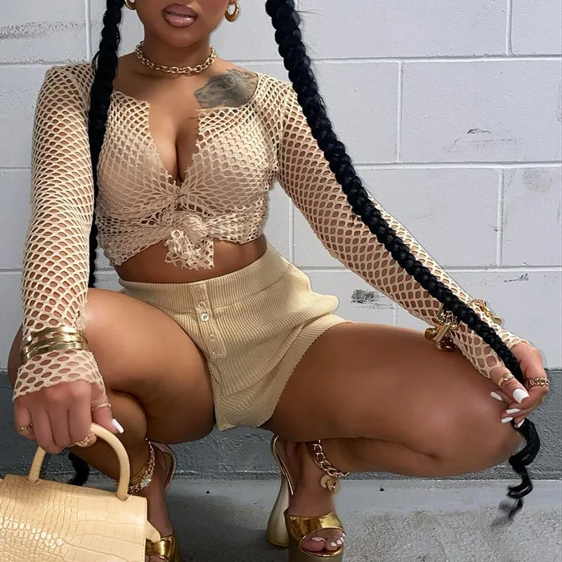 2022 Ladies Spring Summer Bandage Fishing Net See Through Sexy T-shirt Shorts Women Mesh Crop Top Custom Women T-shirt, Shown
2022 Ladies Spring Summer Bandage Fishing Net See Through Sexy T-shirt Shorts Women Mesh Crop Top Custom Women T-shirt, Shown