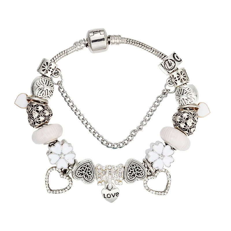 2020 New Arrivals White Glass Beaded Enamel Flower Charm Bracelets Silver Love Heart Charm Bracelet for Valentine Day gift
2020 New Arrivals White Glass Beaded Enamel Flower Charm Bracelets Silver Love Heart Charm Bracelet for Valentine Day gift