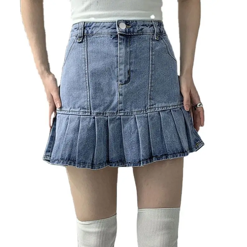 Summer 2021 High Waist A-line Pleated Jeans Skirt Women Denim Skirt With Lining, As picture
Summer 2021 High Waist A-line Pleated Jeans Skirt Women Denim Skirt With Lining, As picture