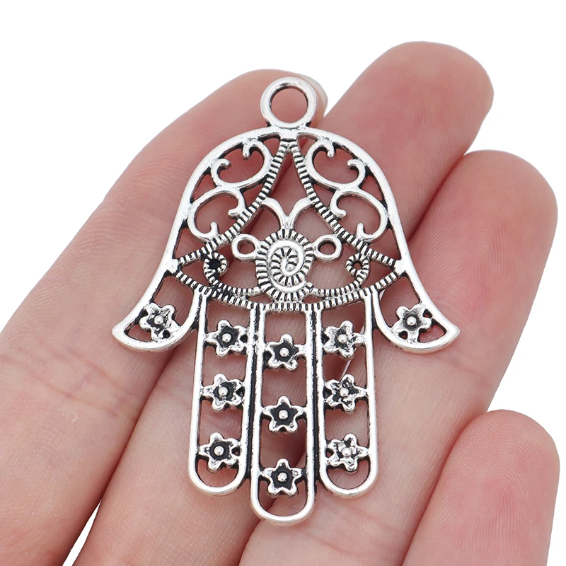 Antique Silver Hamsa Hand & Flower Charms Pendants for Necklace Jewelry Making Accessories 53x40mm
Antique Silver Hamsa Hand & Flower Charms Pendants for Necklace Jewelry Making Accessories 53x40mm