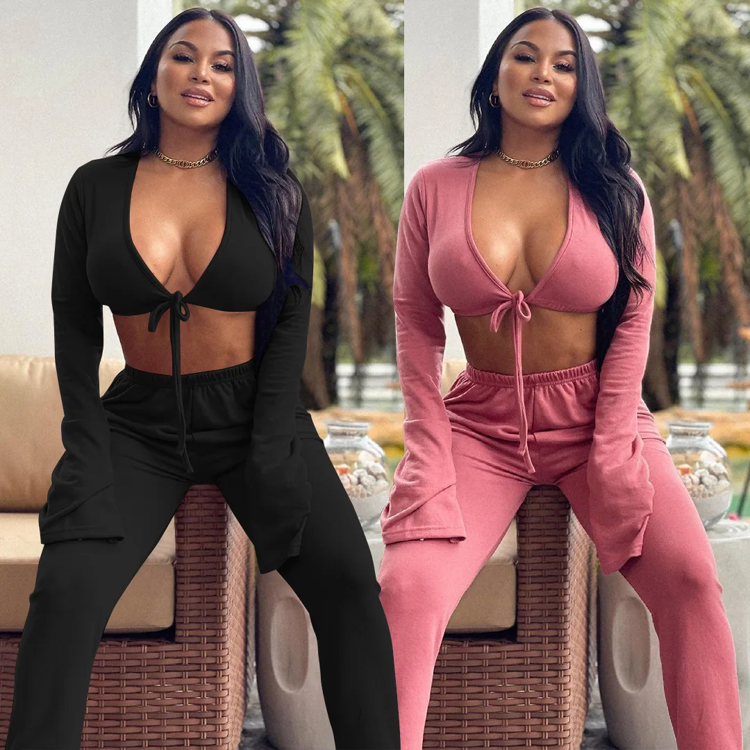Streetwear Fitness Tracksuit Women Clothing Bodycon Matching Outfit Tie Up Crop Top Fall Long Sleeve Cardigan 2Pc Long Pants Set, Customized color
Streetwear Fitness Tracksuit Women Clothing Bodycon Matching Outfit Tie Up Crop Top Fall Long Sleeve Cardigan 2Pc Long Pants Set, Customized color