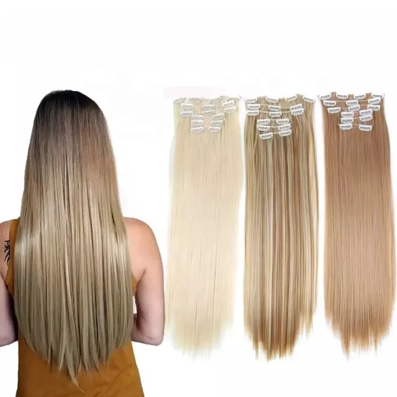 16 colors 16 clips Long Straight Synthetic Hair Extensions Clips in High Temperature Fiber Black Brown Hairpiece Virgin Hair 
16 colors 16 clips Long Straight Synthetic Hair Extensions Clips in High Temperature Fiber Black Brown Hairpiece Virgin Hair
