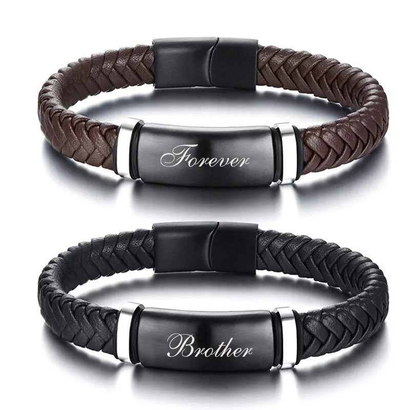 2021 New Fashion Genuine Leather Bracelets Punk Vintage Black Stainless Steel ID Bar Custom Personalized Jewelry for Men
2021 New Fashion Genuine Leather Bracelets Punk Vintage Black Stainless Steel ID Bar Custom Personalized Jewelry for Men