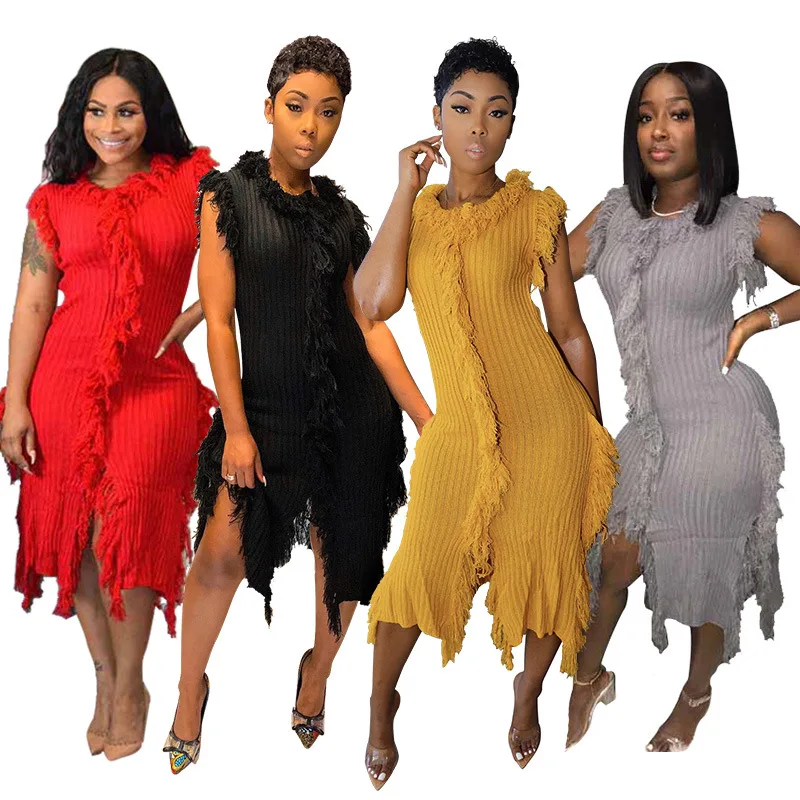 B53731A Europe style dress women sexy club wear fashion sleeveless tassel dress, Gray/black/yellow/red
B53731A Europe style dress women sexy club wear fashion sleeveless tassel dress, Gray/black/yellow/red