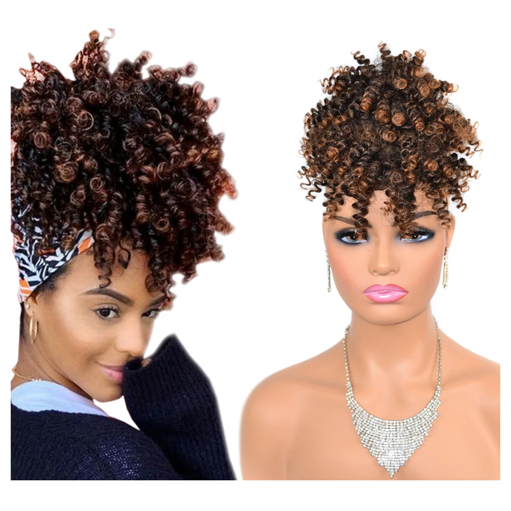 wholesa black women afro synthetic hair chignons buns headband wigs kinky curly headband wig with bangs, Customized colors
wholesa black women afro synthetic hair chignons buns headband wigs kinky curly headband wig with bangs, Customized colors