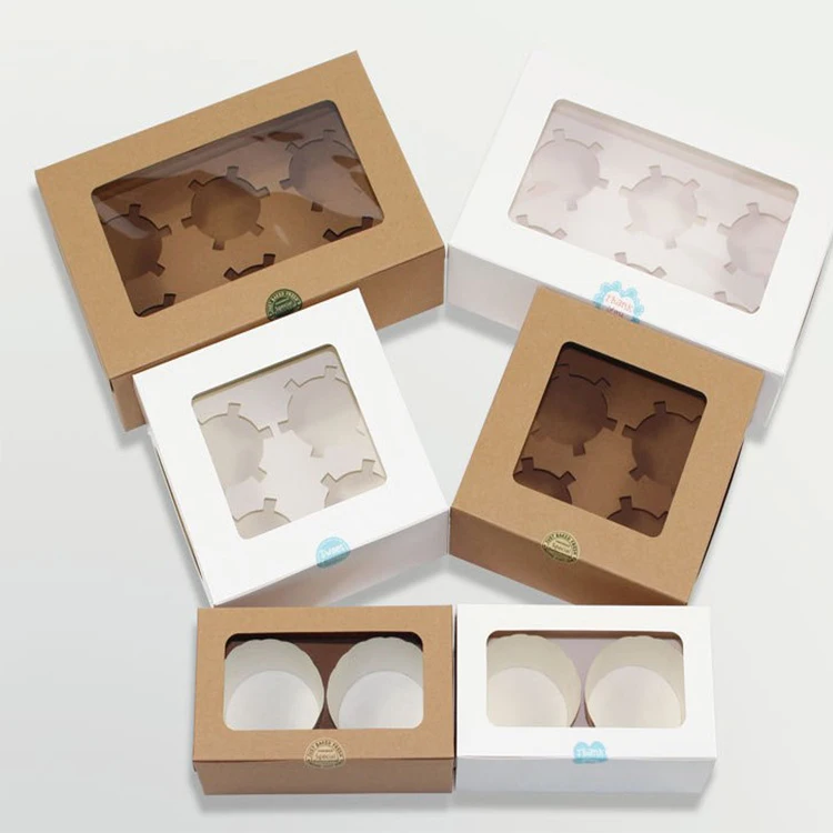 cheap mini kraft paper cupcake box with clear window