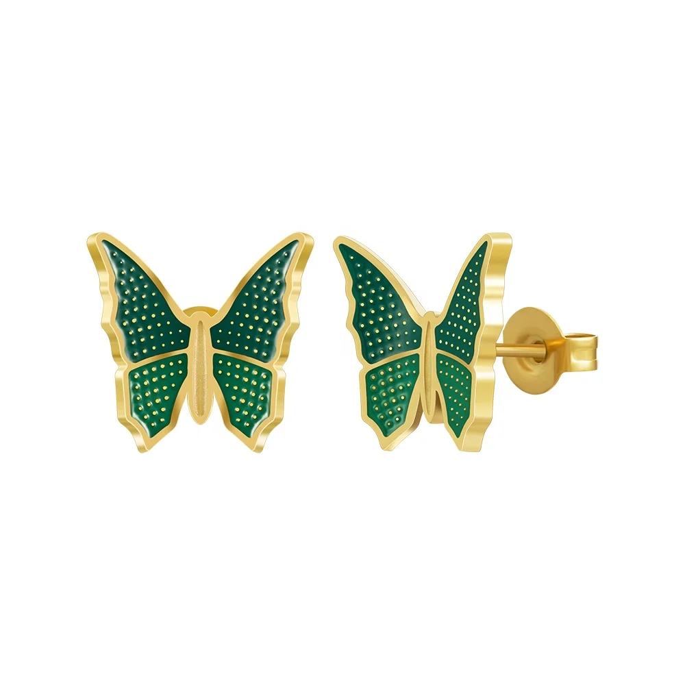 Latest 18K Gold Plated Stainless Steel Jewelry Green Epoxy Oil Butterfly Ear Stud Trendy For Women Earrings E231515
Latest 18K Gold Plated Stainless Steel Jewelry Green Epoxy Oil Butterfly Ear Stud Trendy For Women Earrings E231515