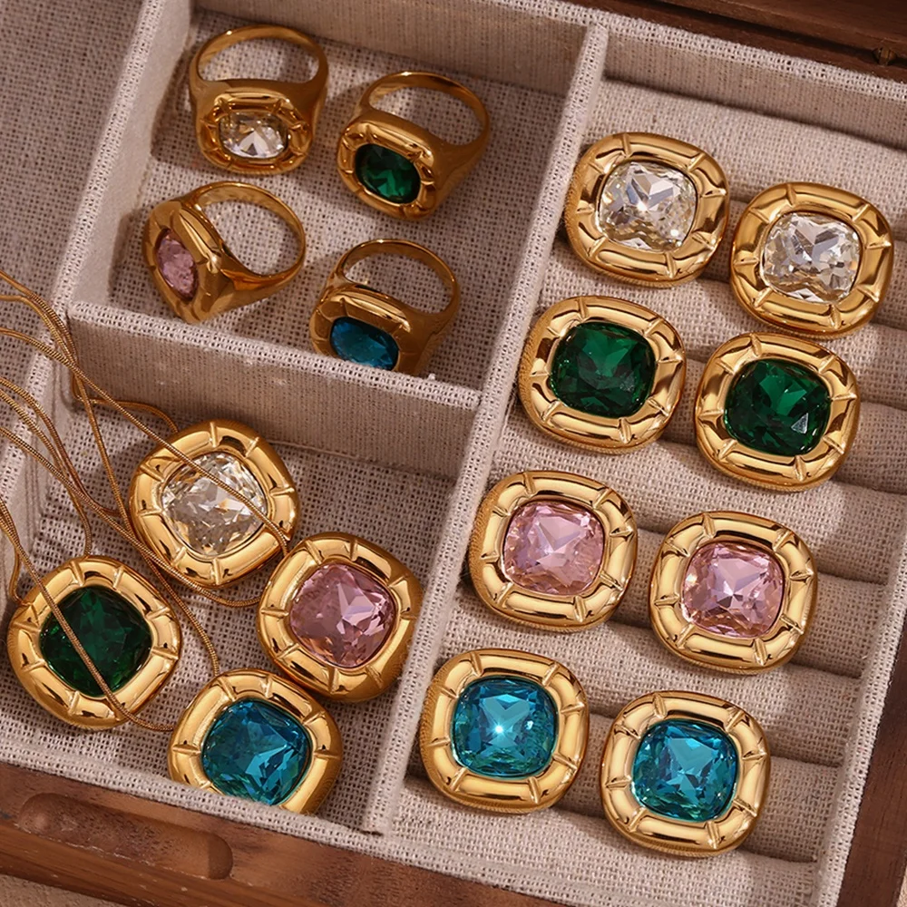 Fashion Jewelry Jewelry Sets Colorful Flower Zircon Jewelry Gold Plated Stainless Steel Necklace Earring Ring
Fashion Jewelry Jewelry Sets Colorful Flower Zircon Jewelry Gold Plated Stainless Steel Necklace Earring Ring
