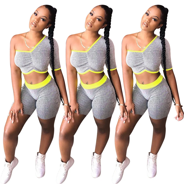 D96618 woman clothes 2021 trending new arrivals summer latest design Single sleeve stripe sport shorts 2 clothing piece sets
D96618 woman clothes 2021 trending new arrivals summer latest design Single sleeve stripe sport shorts 2 clothing piece sets