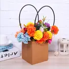 Kraft paper foldable with handle flower basket for valentine gift and flower shop decoration
