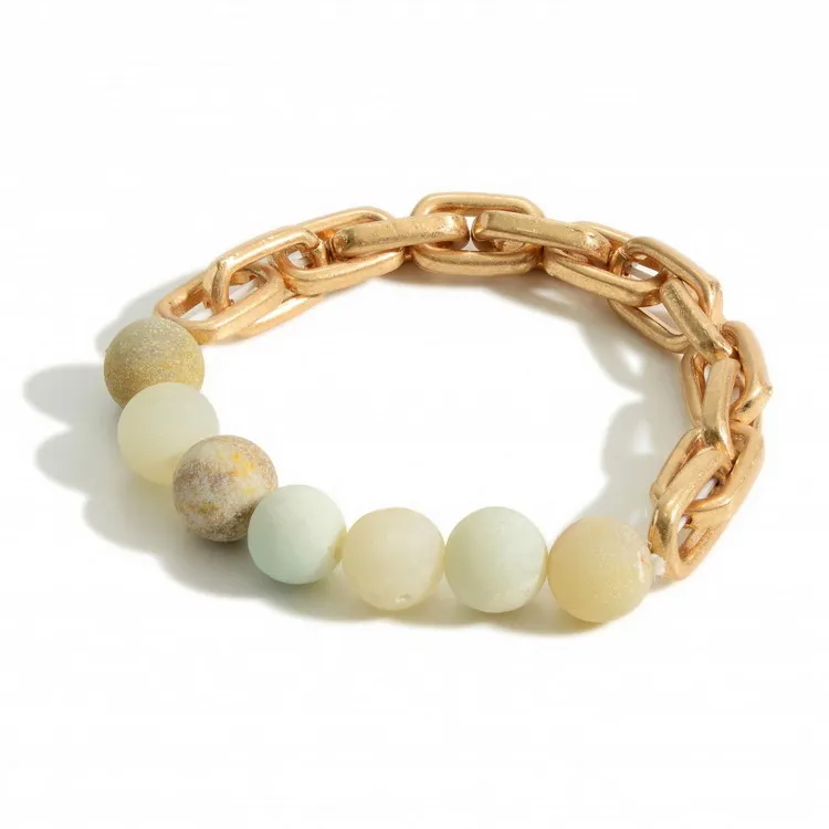 Zooying Gold Chain Link Stretch Bracelet Natural Turquoise Stone Beaded Bracelet, Black, red, white, purple, orange
Zooying Gold Chain Link Stretch Bracelet Natural Turquoise Stone Beaded Bracelet, Black, red, white, purple, orange