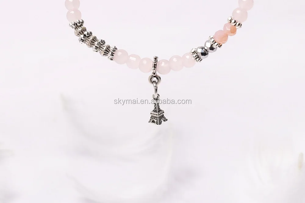 Bohemian Women Crystal pink Gem Colorful Stretch Multi layer Gem Stone Bead Bracelet