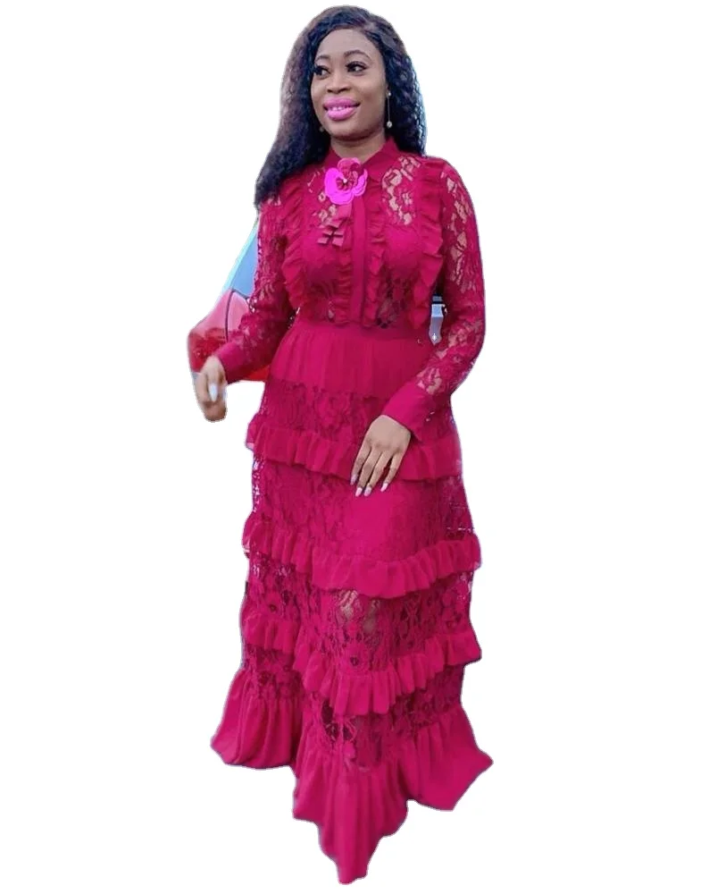 American African fashion women's lace long sleeve shirt collar waist long skirt with brooch
American African fashion women's lace long sleeve shirt collar waist long skirt with brooch