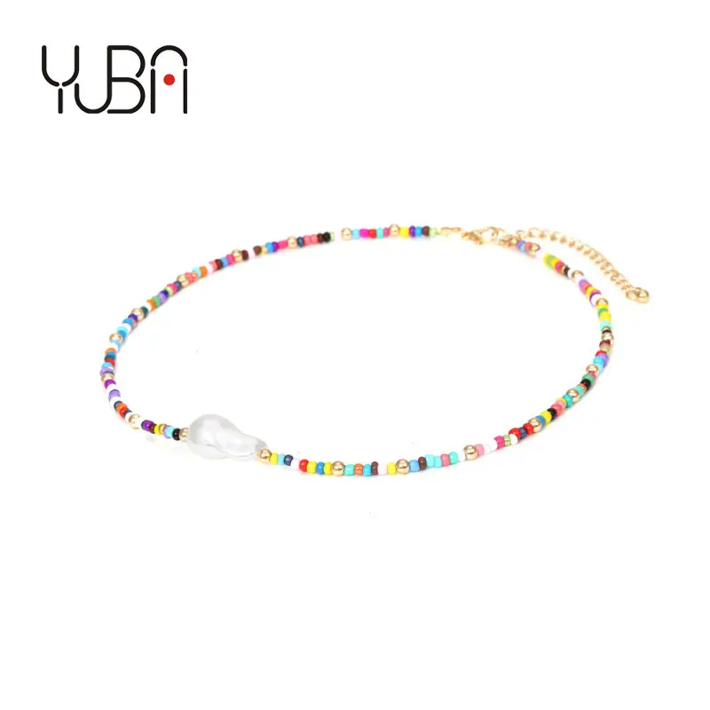 New Boho Colorful Miyuli Beads Chain Necklace Natural Baroque Pearl Pendant Choker Necklace, Picture shows
New Boho Colorful Miyuli Beads Chain Necklace Natural Baroque Pearl Pendant Choker Necklace, Picture shows