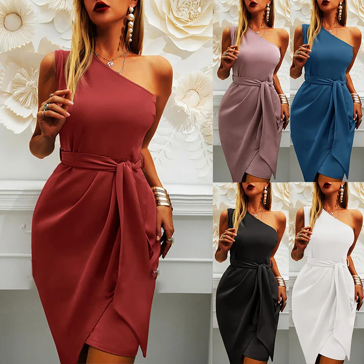 2022 New Solid Color One Shoulder Evening Dress Elegant Ladies Party Dress, Customized colors
2022 New Solid Color One Shoulder Evening Dress Elegant Ladies Party Dress, Customized colors