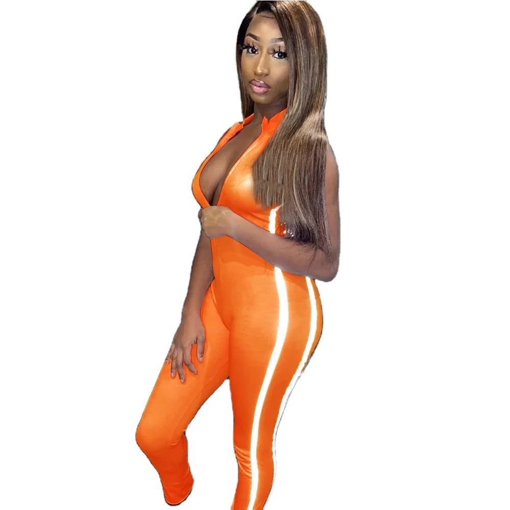 Summer 2021 Arrival Deep V Factory Custom Backless One Pieces Patchwork Reflective Strip Woman Jumpsuit, Picture shows
Summer 2021 Arrival Deep V Factory Custom Backless One Pieces Patchwork Reflective Strip Woman Jumpsuit, Picture shows