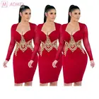 W5022 hot onsale fashion mesh v neck Applique Club Sexy Ladies New Fashioned Dress