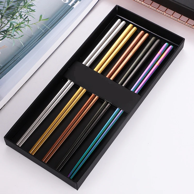 Mix Color Chopsticks Set Stainless Steel 23CM Custom Color Metal Chopsticks Gift Box, Mix color:silver, rose gold, gold, colorful and black
Mix Color Chopsticks Set Stainless Steel 23CM Custom Color Metal Chopsticks Gift Box, Mix color:silver, rose gold, gold, colorful and black