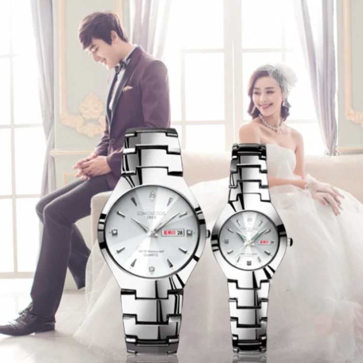 

Best Nice Wedding Couples Luxurious Bling Watches Luxury King And Queen Stylish Set Stainless Steel Low Price Watch Gift Box