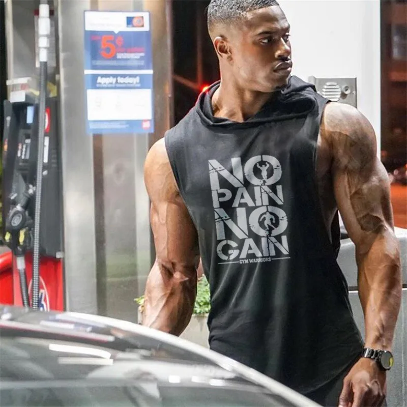 NO PAIN NO GAIN Men's Workout Hooded Tank Tops Bodybuilding Muscle Cut Off T Shirt Sleeveless Gym Hoodies, Customized color
NO PAIN NO GAIN Men's Workout Hooded Tank Tops Bodybuilding Muscle Cut Off T Shirt Sleeveless Gym Hoodies, Customized color
