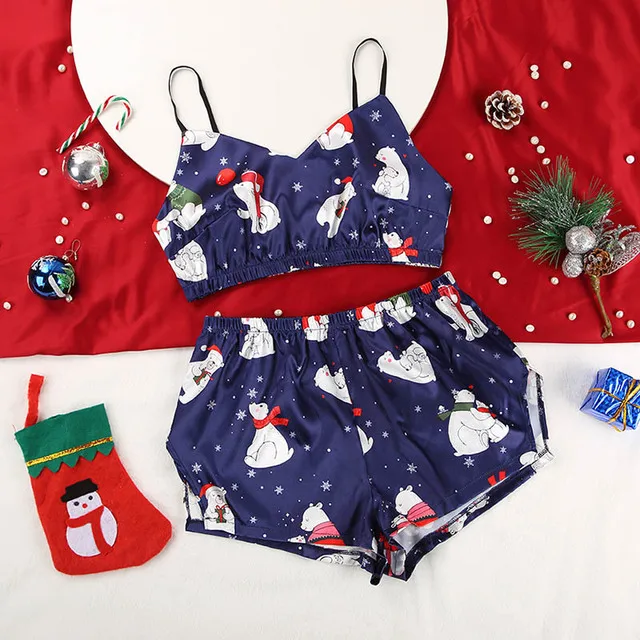 Cartoon Pattern Christmas Pajamas Women Sleepwear Satin Two Piece Set Sexy Langerie V Neck Camis Split Shorts Home Suit
Cartoon Pattern Christmas Pajamas Women Sleepwear Satin Two Piece Set Sexy Langerie V Neck Camis Split Shorts Home Suit