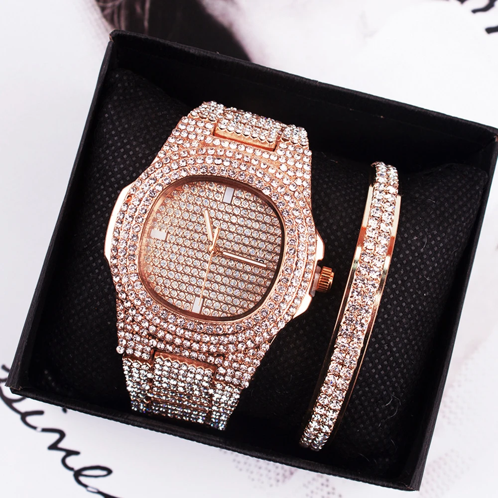 8436 Fashion iced out watch women Stainless Steel Diamond Watch set with Bracelet Men Hip Hop Jewelry sets
8436 Fashion iced out watch women Stainless Steel Diamond Watch set with Bracelet Men Hip Hop Jewelry sets