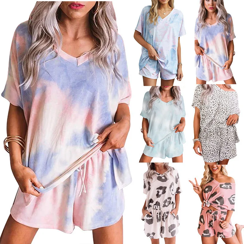 v neck loose tie dye sleepwear two piece set fashion printed women summer onesie pajama loose crop top short set, Custom choose
v neck loose tie dye sleepwear two piece set fashion printed women summer onesie pajama loose crop top short set, Custom choose