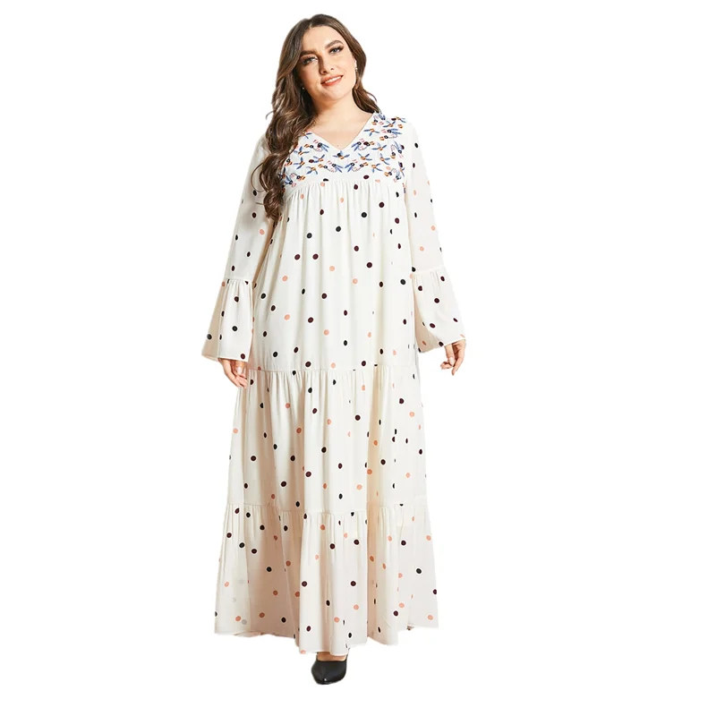 Hot Tunique Musulmane Caftan Marocain Musulmane V-Neck Long Sleeve Dot Print Multi Layer Pleated Faldas Largas Musulmanes
Hot Tunique Musulmane Caftan Marocain Musulmane V-Neck Long Sleeve Dot Print Multi Layer Pleated Faldas Largas Musulmanes
