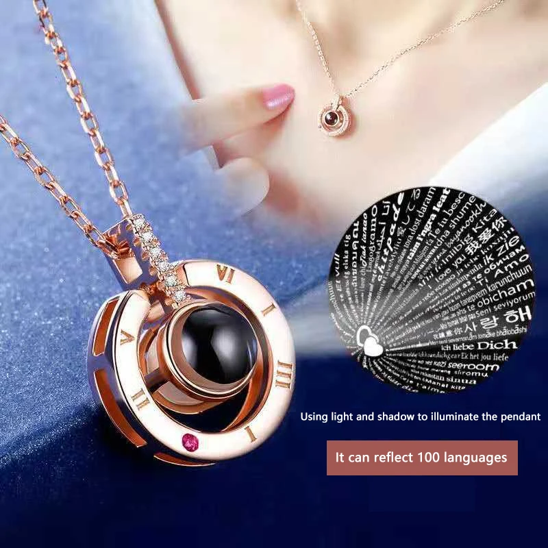 Ruigang 100 language i Ruigang you 925 Sterling Silver Pendant projector necklaces Romantic Crystal Choker Necklace for Women
Ruigang 100 language i Ruigang you 925 Sterling Silver Pendant projector necklaces Romantic Crystal Choker Necklace for Women