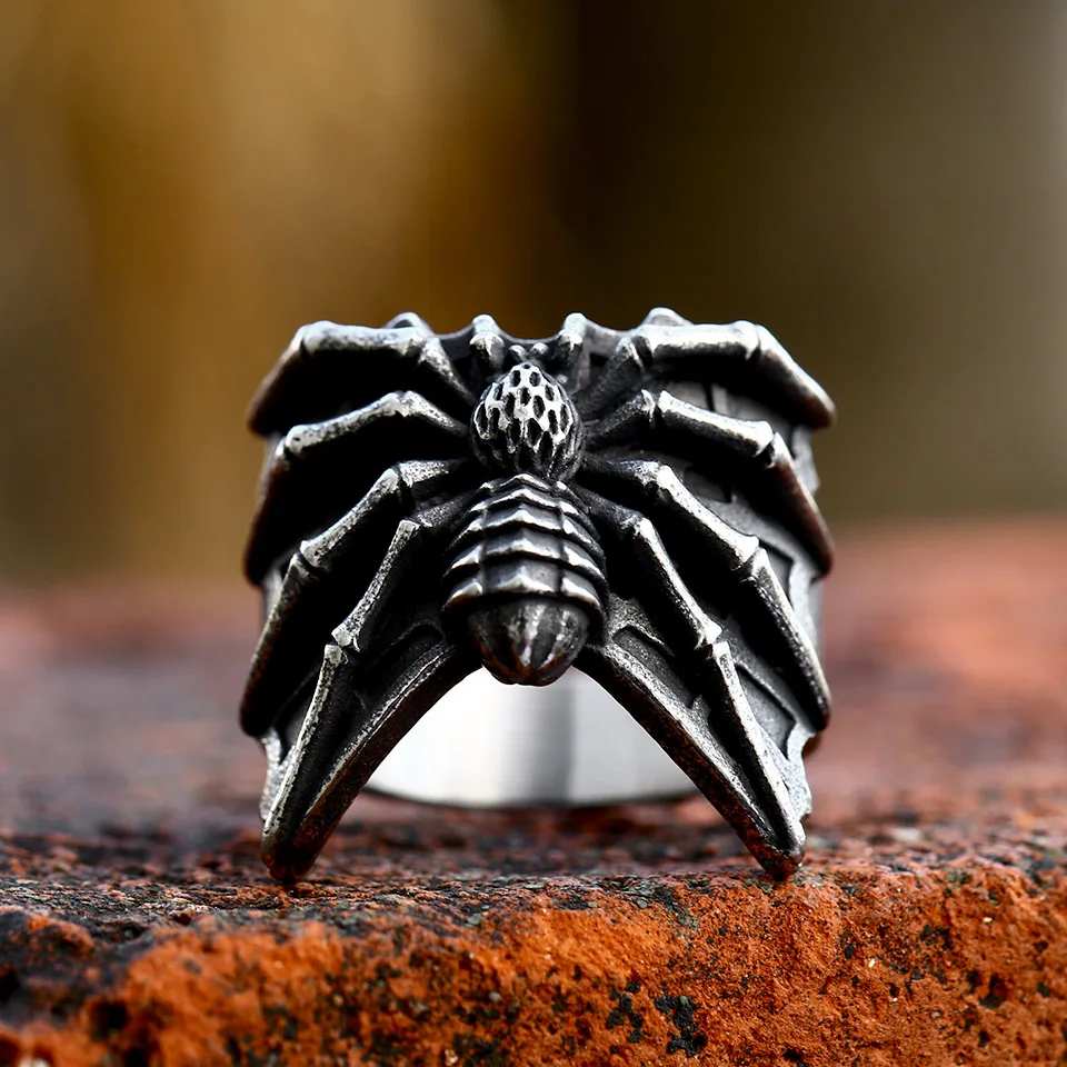 

SS8-1057R 2023 Creative Design Stainless Steel Spider Ring For Men Punk Biker Animal Jewelry Wholesale