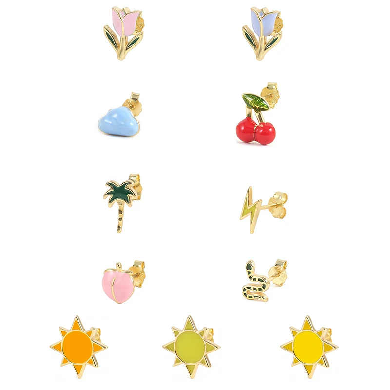 CANNER 2021 Cute INS Woman 925 Silver 18K Gold Plated Fruit Cloud Sun Tulip Flowers Piercing Earrings, Colors
CANNER 2021 Cute INS Woman 925 Silver 18K Gold Plated Fruit Cloud Sun Tulip Flowers Piercing Earrings, Colors