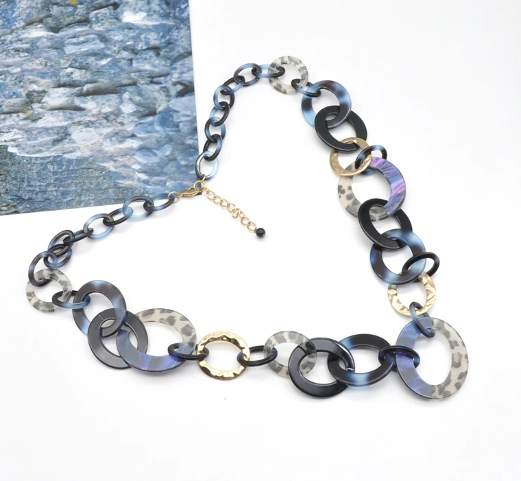 2021 colorful boho big long acrylic chain link luxury vintage necklace