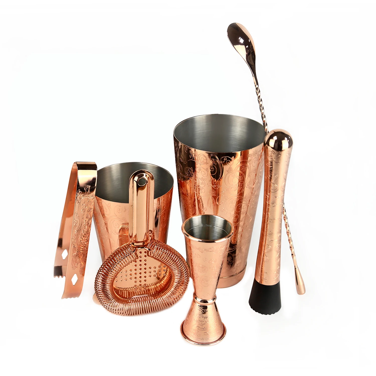 High Quality Luxury Etching Design Stainless Steel Cocktail Shaker Set, Black/copper
High Quality Luxury Etching Design Stainless Steel Cocktail Shaker Set, Black/copper