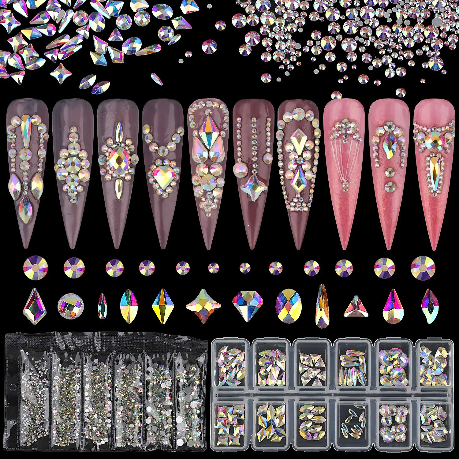 Crystal Rhinestones Set 1840pcs Rhinestones Nail Art Set Nail Iridescent Clear Class Multi-Shape Flat Back Shiny
Crystal Rhinestones Set 1840pcs Rhinestones Nail Art Set Nail Iridescent Clear Class Multi-Shape Flat Back Shiny