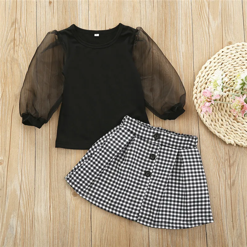 Baby Girls Clothes Summer Children Girls Kids Sheer Mesh Puff Long Sleeve T-shirts+Plaid Button Skirts Toddler Clothing Sets
Baby Girls Clothes Summer Children Girls Kids Sheer Mesh Puff Long Sleeve T-shirts+Plaid Button Skirts Toddler Clothing Sets