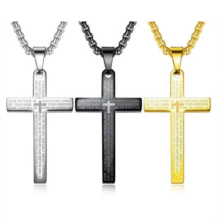 Men Stainless Steel Prayer Choker Pendants Christian Jesus Single Cross Necklace, Black/golden/silver
Men Stainless Steel Prayer Choker Pendants Christian Jesus Single Cross Necklace, Black/golden/silver