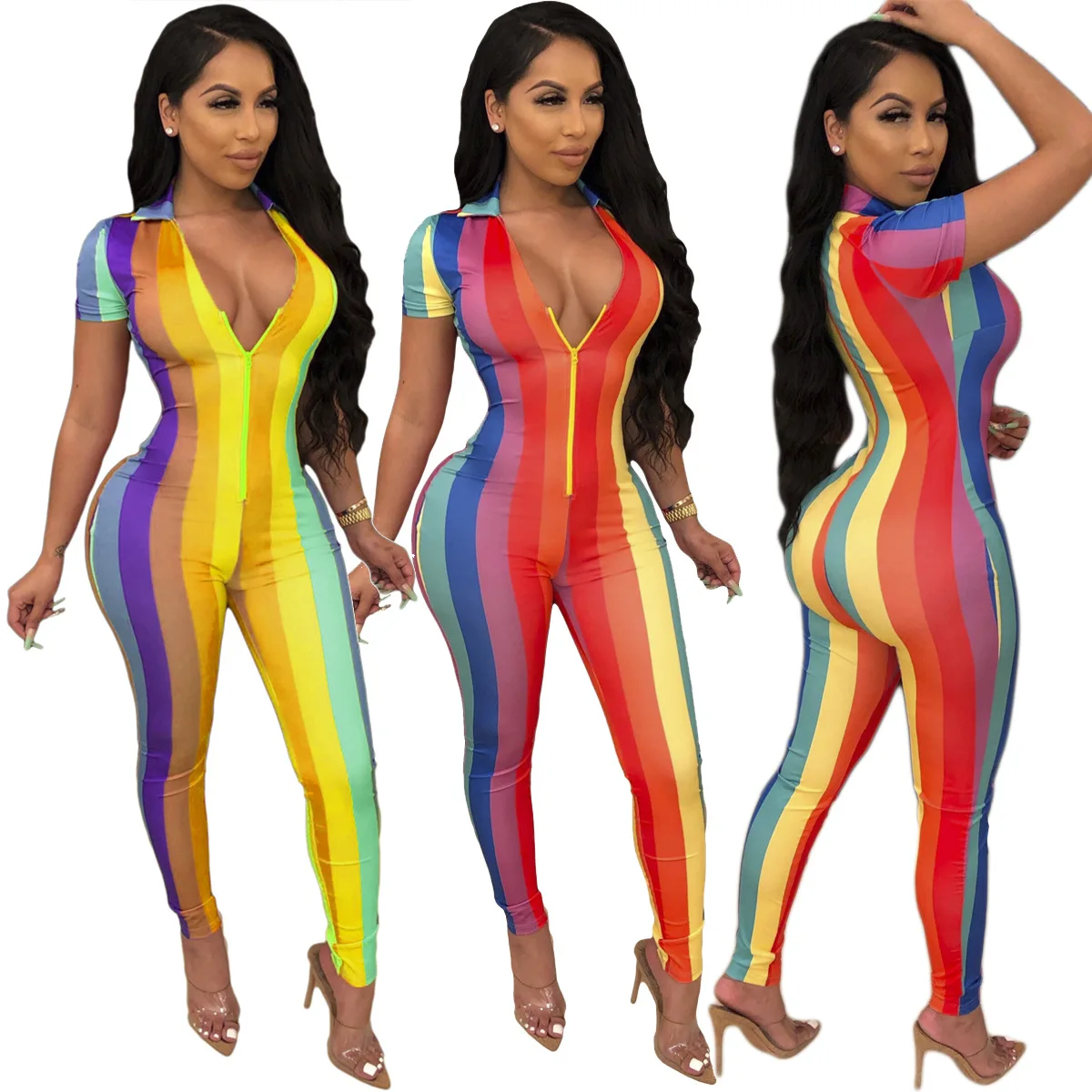 B50754A Colorful printed women fashion short sleeve sexy v neck jumpsuit, Shown
B50754A Colorful printed women fashion short sleeve sexy v neck jumpsuit, Shown