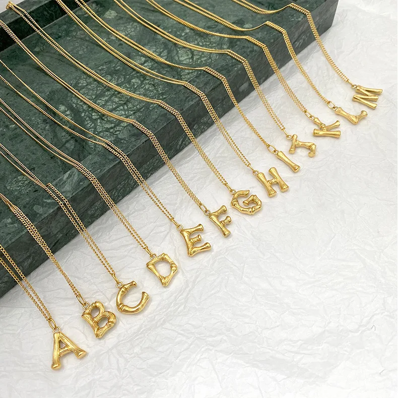 Charm Gold Plated 26 English Alphabet Bamboo Letter Necklace Stainless Steel Initial Letter Pendant Necklace, Gold or customized
Charm Gold Plated 26 English Alphabet Bamboo Letter Necklace Stainless Steel Initial Letter Pendant Necklace, Gold or customized