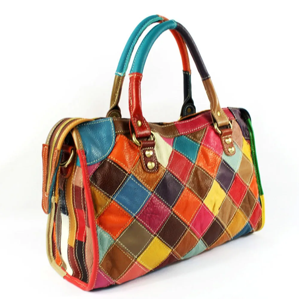 New real cow leather messenger bag shoulder bag rhombus color matching leather portable handbags for lady, Colorful
New real cow leather messenger bag shoulder bag rhombus color matching leather portable handbags for lady, Colorful